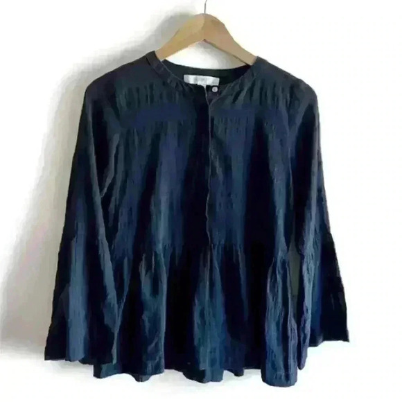 LOFT Baby Doll Navy Blue Boho Bohemian Sheer Bell Sleeves Blouse XXS Petite - Picture 11 of 11